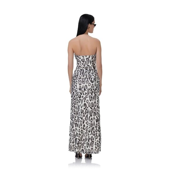 AFRM Rosalie Stark Leopard Mesh Strapless Gathered Maxi Dress, Size S - Picture 4 of 14